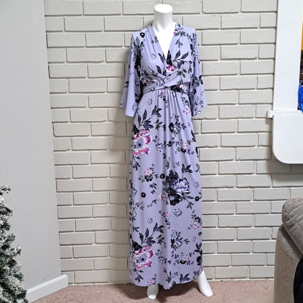 Jessica Simpson Boho Floral Wide Sleeve Tie Back Lined Maxi Dress. Sz Small NWOT